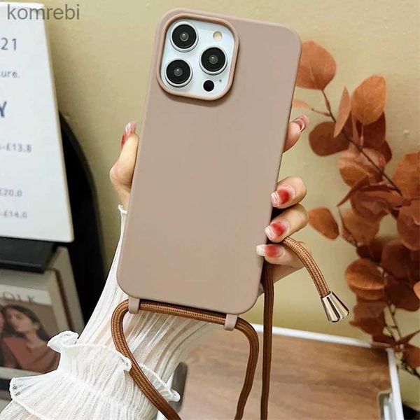 Capas de telefone celular Crossbody Strap Lanyard Silicone Phone Case para iPhone 15 14 13 12 Mini 11 Pro Max Plus Candy Color Soft TPU Back CoverL240110