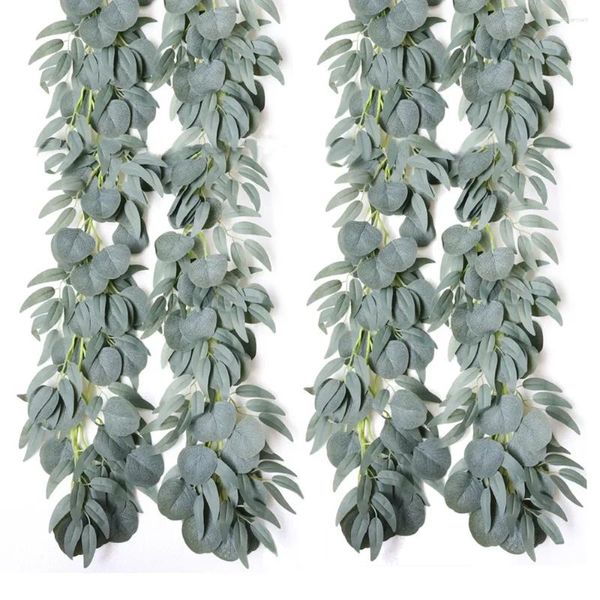 Flores decorativas artificial eucalipto guirlanda com folhas de salgueiro corda falso vegetação para festa de casamento casa mesa corredor arco decoração