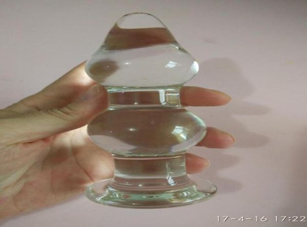 Riesiger Glas-Buttplug, großer transparenter Kristalldildo, Doppelkugeln, Analsex für Frau, Mann, erotisches Spielzeug, Homosexuell Y18928034037887