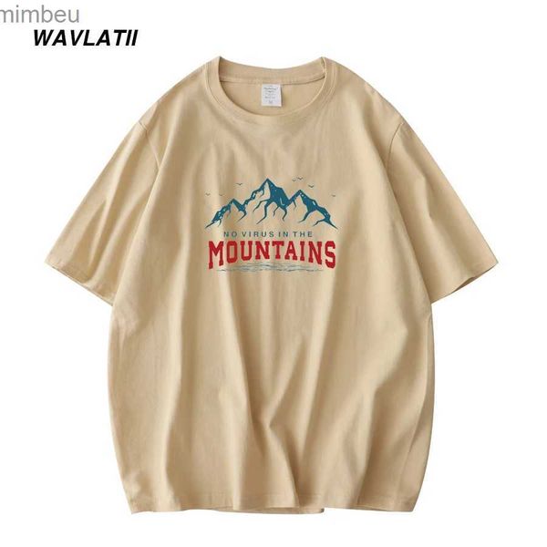 T-shirt da uomo WAVLATII T-shirt da uomo Mountain stampata in cotone 100% T-shirt da uomo New Red Khaki Basic T-shirt a manica corta per l'estate WMT2207L240110