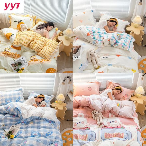 YanYangTian Biancheria da letto in pizzo Set da 4 pezzi Lenzuolo Copripiumino Federa in lino per la famiglia Bambini Camera da letto Soggiorno Set biancheria da letto 4 pezzi 240109