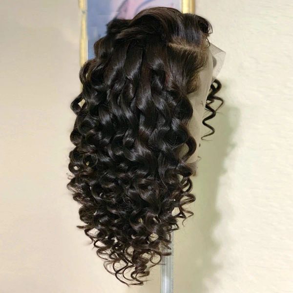 Мягкие перуанские волосы без клея, натуральный черный, длина 40 дюймов, плотность 180, глубокая волна, парик спереди для африканских женщин, кудрявый синтетический парик BabyHair, предварительно сорванный