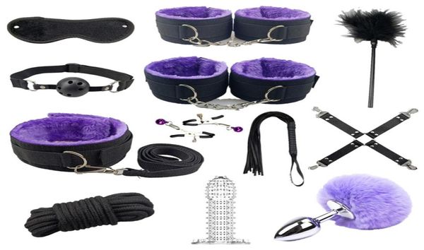 Nouveau sexe menottes fouet Plug Anal collier de queue Gag corde Bdsm sexe Bondage Kit érotique SM jeux pour adultes jouets sexuels pour les femmes Y2011186050831