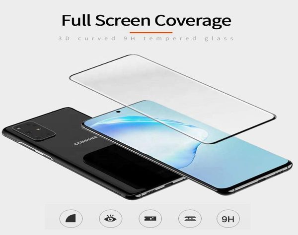 Para Samsung S20 Plus Ultra Edge Glue Anti Scratch Scret Screen Protector Curved Finger Imprint Cobertura completa vidro temperado com reta7874239