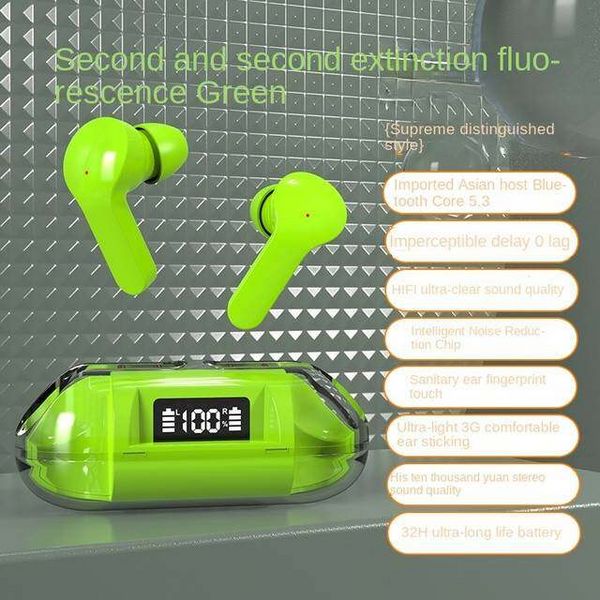 A4 TWS Mini Fones de ouvido intra-auriculares totalmente transparentes sem fio Bluetooth 5.3 Fones de ouvido de música retrô Display digital Macaroon Player com caixa de carregamento