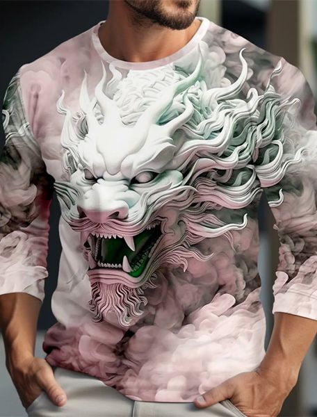 The Dragon Herren-Langarm-T-Shirt für Männer, Kleidung, lässig, Top, T-Shirt, Mode, Harajuku, 3D-Volldruck, Kleidung, Streetwear, 240109