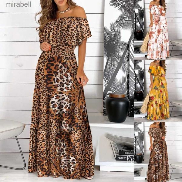 Grundlegende Freizeitkleider Mutterschaft Frauen Langes Kleid 2022 Sommer Schwangere Frau Sexy Eine Schulter Leopardenmuster Elegante Trägerlose Vestidos YQ240110