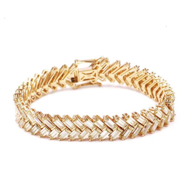 Tianyu Gems maßgeschneidertes Armband aus 14 Karat/18 Karat Gelbgold, 2,5 x 5 mm, farbloser Moissanit-Armreif im Baguetteschliff für Damen