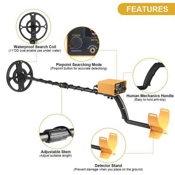 Detector de metais subterrâneos TC-200 IP68 profundidade à prova de água detector de ouro amarelo rastreador ajustável ferramenta de caçador de tesouros 240109