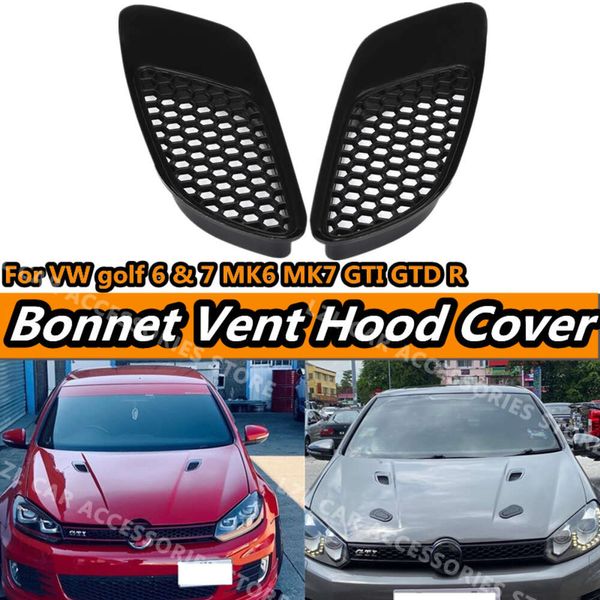 Neue 2PCS Motorhaube Vent Lamellen Air Scoop Bonnet Vent Abdeckung Für VW Golf 6 7 MK6 MK7 GTI GTD R Lufteinlass Abdeckung Glänzend Schwarz