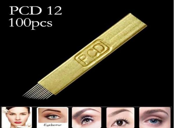 100 pcs Microblading 12 pinos Duro PCD Agulha 12 Lâmina Maquiagem Permanente Sobrancelha Agulhas de Tatuagem Supplies1172004