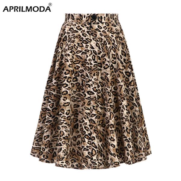 Rock Frühling Tier Leopard Retro Vintage 50er Jahre Rock Frauen Damen A-Linie Midi Blumendruck 2022 Sexy Hohe Taille Swing Pinup Skater