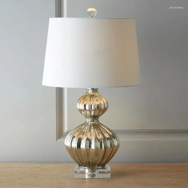 Lâmpadas de mesa tecido abajur lâmpada de vidro foyer quarto el luzes casa atmosfera luminárias e27 90-265v