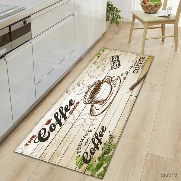 Tapetes Cozinha Tapete Vintage Café Placa de Madeira Quarto Varanda Sala de Estar Corredor Long Strip Tapete Anti-Slip Tapete Decoração de Casa