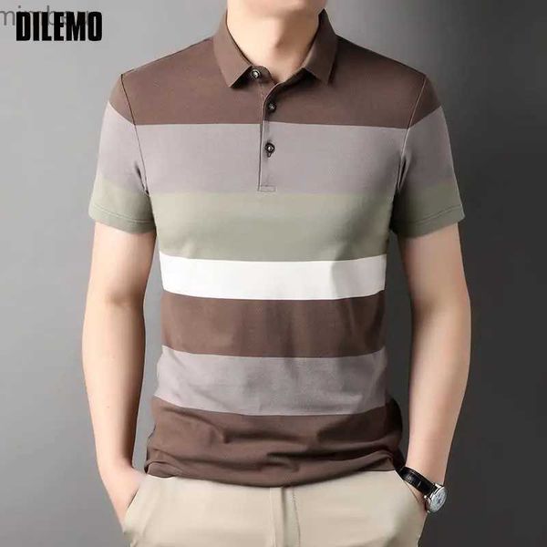 Erkek Tişörtler Üst sınıf iplik boyalı süreç Yeni Marka Fashions Tasarımcı Polo Gömlek Erkekler İçin Kısa Kollu Soyulmuş Yaz Gündelik Üstler Men Clothesl240110