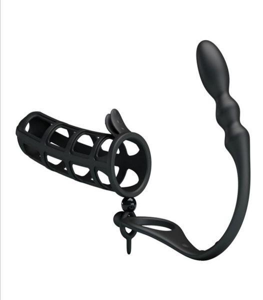 Preto pênis manga galo tubo galo anel butt plug anal silicone pênis anel masculino massageador de próstata gay produtos adultos sexo anal brinquedo2500375