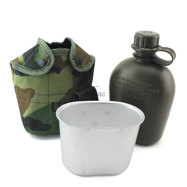 Garrafa de água 3-PCS SET US Army US Kettle com lancheira combate tático garrafa de esportes ao ar livre 1L lancheira de alumínio portátil YQ240110