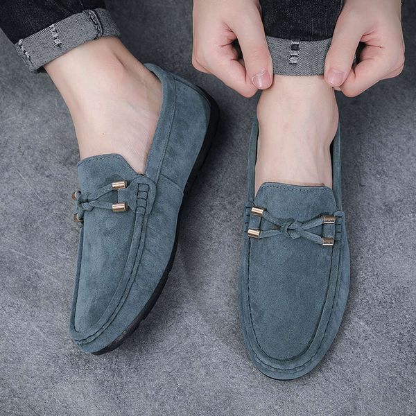 Mocassini in pelle scamosciata blu alla moda da uomo Mocassini da uomo morbidi e confortevoli slip-on scarpe da barca piatte casual per uomo 2023