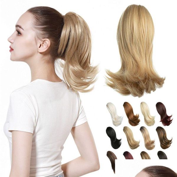 Chignons curto garra clipe rabo de cavalo extensão dstring encaracolado falso mandíbula yage hairpiece peça de cabelo ondulado alto rabo de cavalo sintético calor fri dhg2q