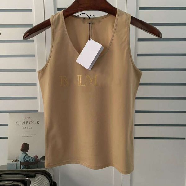 Verão mulheres colete designer tank tops em torno do pescoço sem mangas camiseta malha ferro cor sólida topo moda luxo camisola