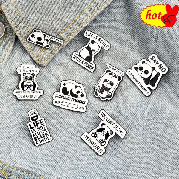 Panda esmalte lapela pino dos desenhos animados broche de metal jóias para mulheres homens chapéu mochila sacos crachá pinos crianças presentes