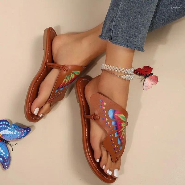 Sandalet Baskı Daireleri Flip Flops Ayakkabı Kadın Terlik Yaz 2024 Moda Tasarımcı Slaytlar Zapatos Kadın Klip Ayak Ayak
