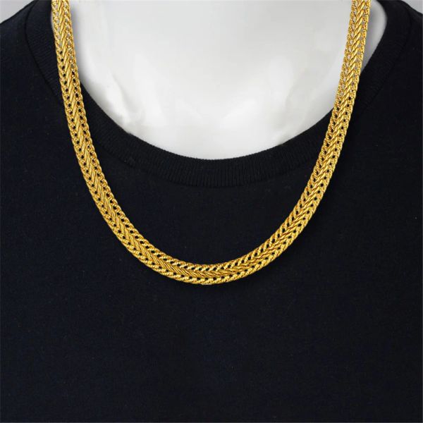 Punk plana 14k ouro amarelo cobra corrente colar 6mm 17/25 masculino dourado/prata cor correntes douradas para homem feminino vintage jóias presente