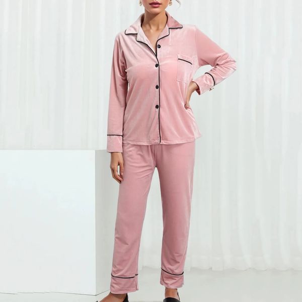 Пижамы для женщин, комплект, женские повседневные топы и брюки больших размеров, корейская бархатная домашняя одежда, зимняя одежда для сна 240110