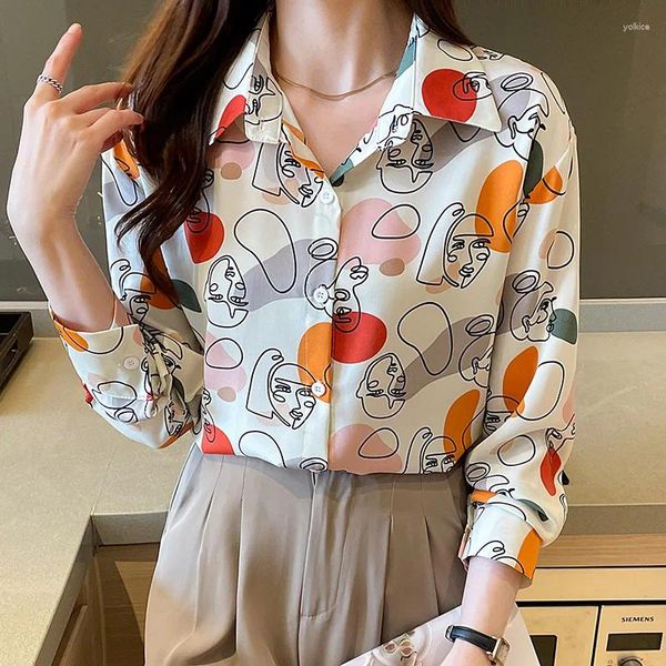 Blusas femininas manga longa blusa para mulheres elegante primavera casual topos camisas de escritório dos desenhos animados pring trabalho camisas y blusas femininas