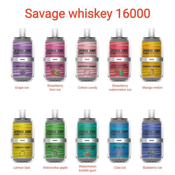 Ue atacado i vape savage whisky 16000 puff 16k 5% nic cristal pod caneta narguilé e cigarro vaporizador malha bobina vaper puffs 16000