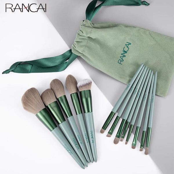 Pincéis Rancai 13pcs Cosméticos Pincéis de Maquiagem Conjunto Grande Pó Solto Fundação Destaque Contorno Sombra Oblíqua Sobrancelha Cabelo Macio