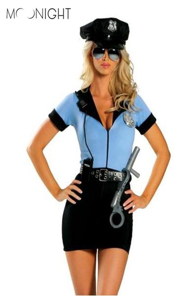 MOONIGHT Nova Polícia Fantasia Fantasia de Halloween Sexy Cop Outfit Mulher Cosplay Sexy Lingerie Erótica Polícia para Mulheres 3 peças S197061577394