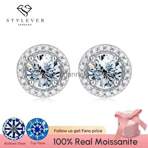 Stud Stylever Gecertificeerde Moissanite Diamanten Oorknopjes voor Vrouwen 925 Sterling Zilver Ronde Halo Oorbellen Luxe Bruiloft Sieraden YQ240110