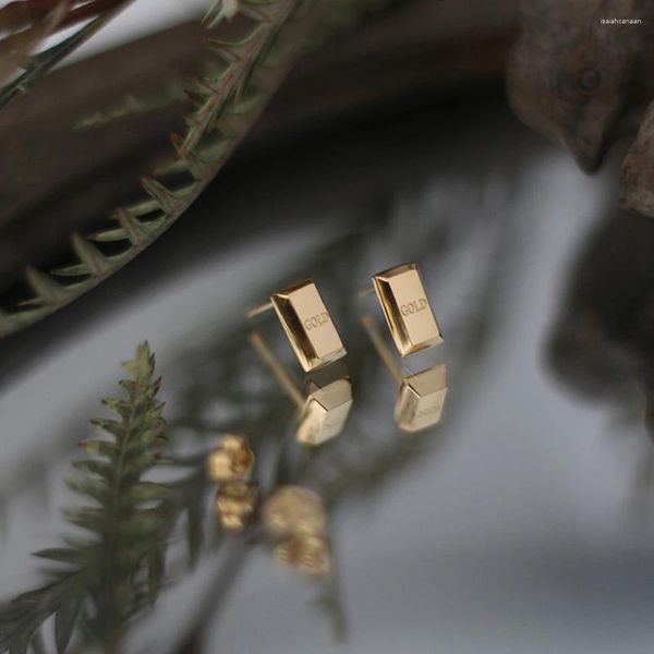 Brincos de ouro tijolos triângulo quadrado titânio aço banhado 18k orelha studs para mulher menina simples festa de casamento jóias presentes