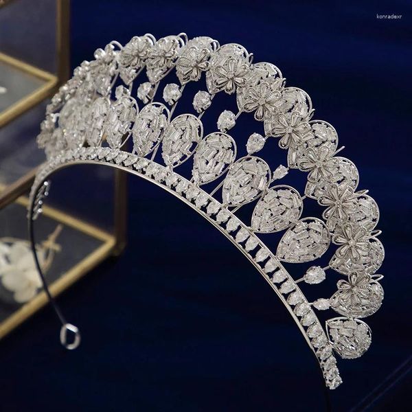 Saç klipleri Avrupa kraliyet prenses tiaras taç gelin kristal gelinler için saç bantları tam zirkon düğün aksesuarları