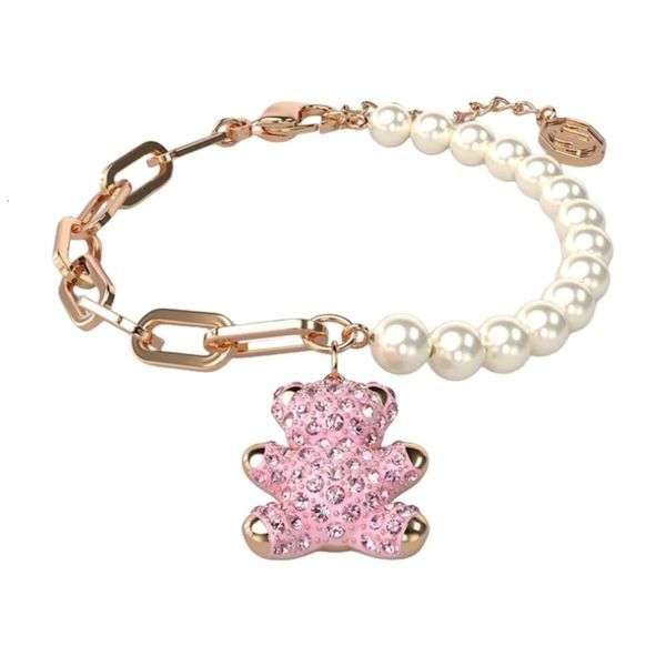 Swarovskis pulseira designer feminino qualidade superior pulseira série teddy urso pulseira feminina cheia de diamante splice pulseira elemento pérola