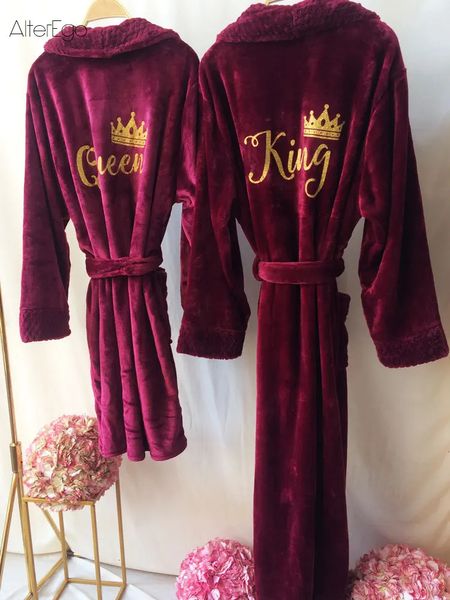 Халат для пары на заказ, персонализированный свадебный халат, фланелевый юбилей, халаты короля и королевы, медовый месяц, подарок мистеру, подарок жениху и невесте 240110