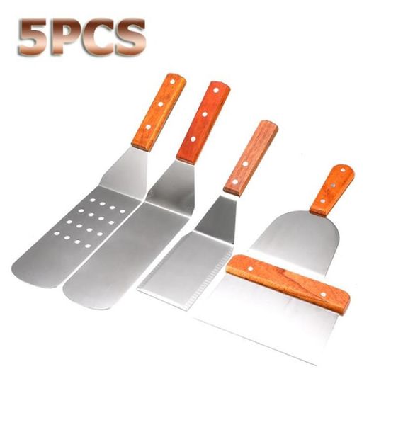 5pcsset Paslanmaz çelik spatula ahşap kolu ızgara salatası salatası helikopter Barbekü Pişirme Pişirme Mutfak Mutfak Aletleri T28429735