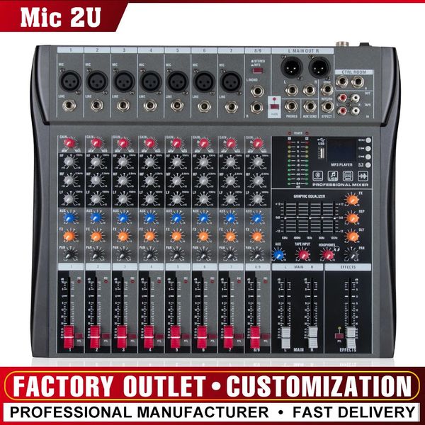 Console de mixagem profissional, 8 canais, bluetooth, usb, entrada de computador, 48v, fonte de alimentação, performance ao vivo, dj mixe 240110