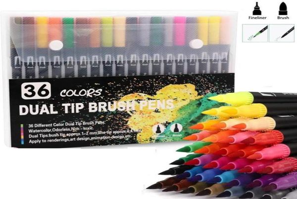 36 canetas para colorir canetas de pincel duplo canetas de ponta de feltro marcadores de arte para adultos e crianças livros para colorir caligrafia desenho notas tomando 201128107697