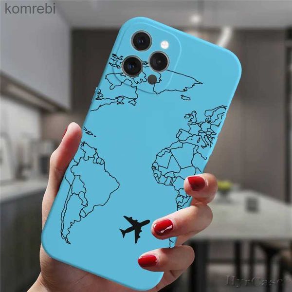 Capas de telefone celular para iPhone 13 12 11 14 Pro Max 14Plus 13Mini Capa Moda Luxo Aviões Populares Mapa Mundial Viagem Doces Silicone CoverL240110