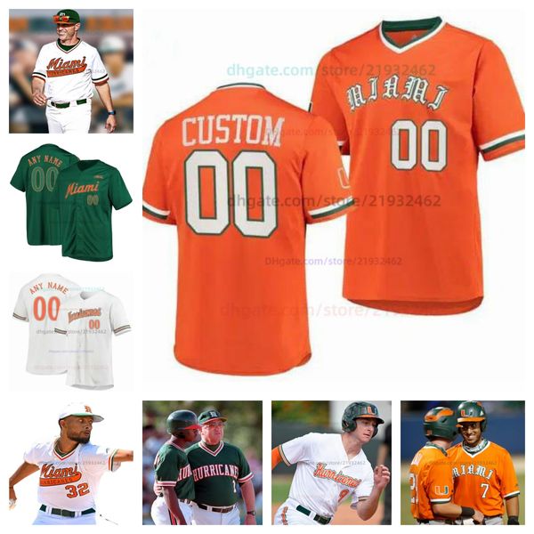 Personalizado Miami Hurricanes NCAA College Orange camisa de beisebol Gage Ziehl 34 AJ Goytia 36 Nick Robert 37 Jason Torres 38 Eric Fernandez todos costurados