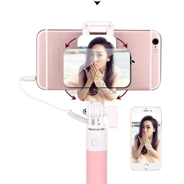 Monopés 2 pçs/lote Novo Selfie Stick com rotação de 360 Graus e Espelho Traseiro, Monopé Extensível para iPhones, Android Smart Phones