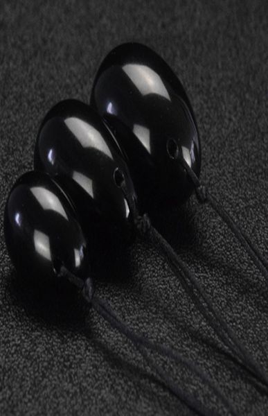 20setslot Gebohrt Natürliche Schwarz Obsidian Yoni Ei für Kegel Übung Beckenboden Vaginal Muskel Exerciser Jade Ei Massage Ball1331305