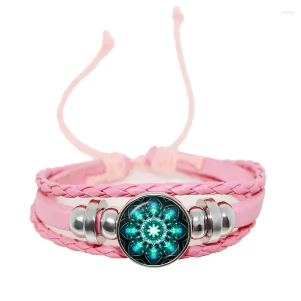 Charme pulseiras moda henna yoga jóias om símbolo budismo zen colorido mandala flor ajustável pulseira de couro namorada presente