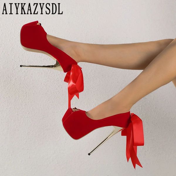 Aiykazysdl ouro fino ultra salto alto feminino bowknot borboleta nó peep toe bombas plataforma stripper clubwear fetiche sapatos festa 240110