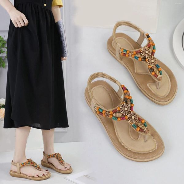 Sandalen Sommer Damen 2024 Flache Freizeitschuhe Perle Slip Auf Alias Mode Flip-Flop Römischen Für Frauen Chaussure Femme