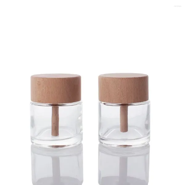 Depolama Şişeleri 50ml Cam Koku Difüzörü Ahşap kapak dolaştırılabilir kavanozlar esansiyel yağlar kaplar parfüm şişesi