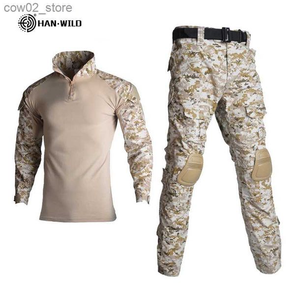 Fatos masculinos HAN WILD Outdoor Airsoft Paintball Roupas Uniforme Militar Combate Tático Camuflagem Camisas Cargo Calças Joelheiras Ternos Q230110