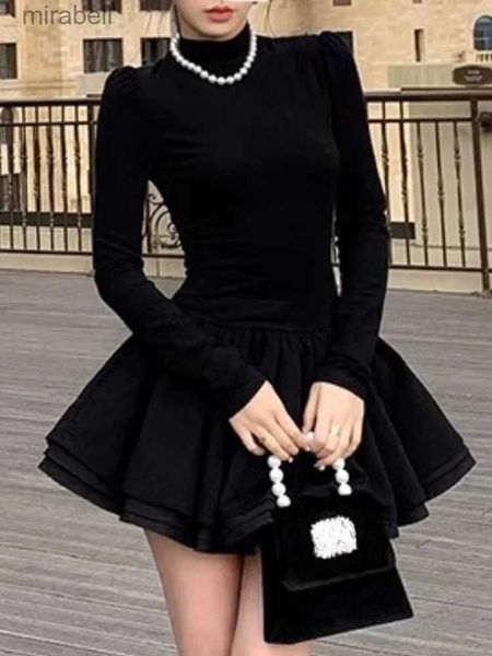 Grundlegende Casual Kleider Winter Hepburn Party Mini Kleid Frauen Patchwork Schwarz Schlank Vintage Weibliche Koreanische Mode Elegante Einteilige YQ240110